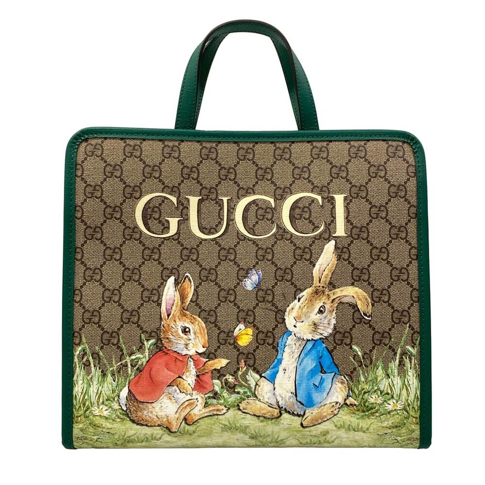 Gucci Children's GG Print Tote Bag Tote Bag 605614 Light Brown Green Multi PVC